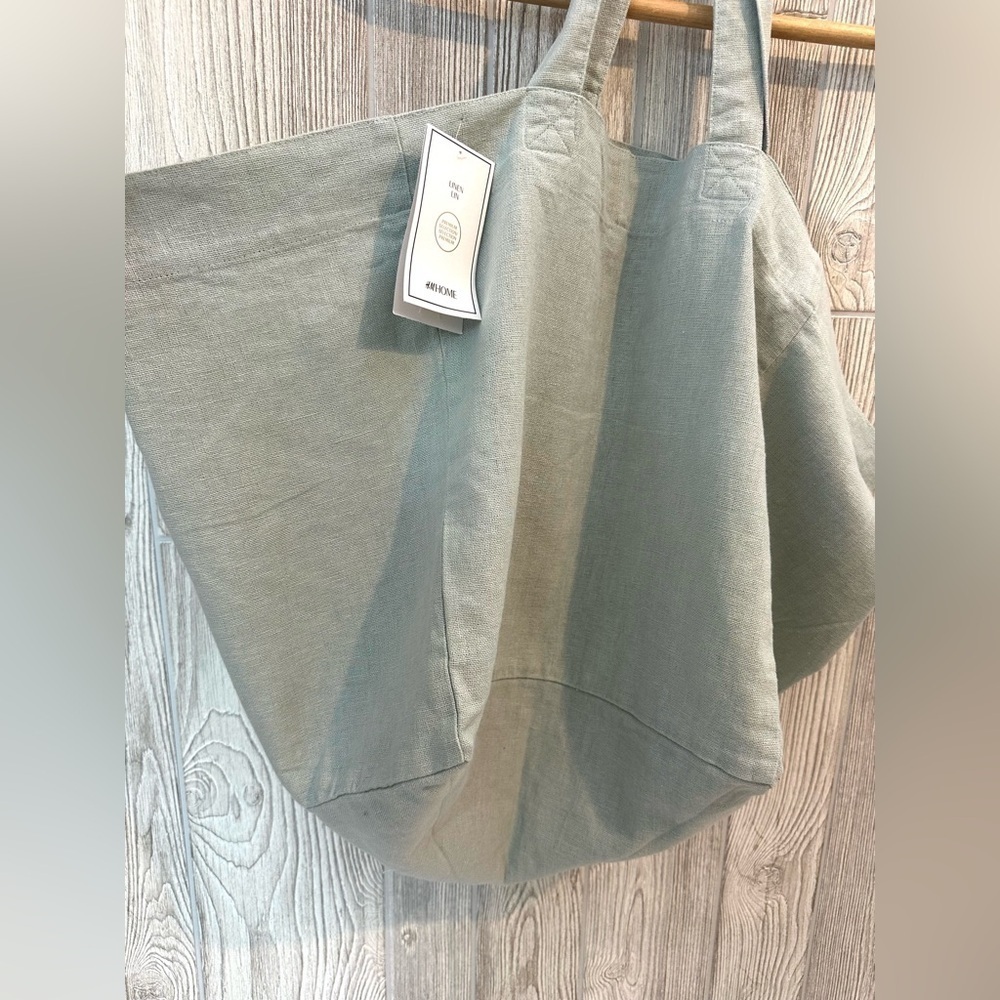 NEW! H&M HOME XL LINEN TOTE BAG Oversized Sage Green NWT - Picture 6 of 14